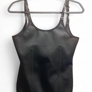 Large black corset top Zip/loops‎ dbl layer Womens active